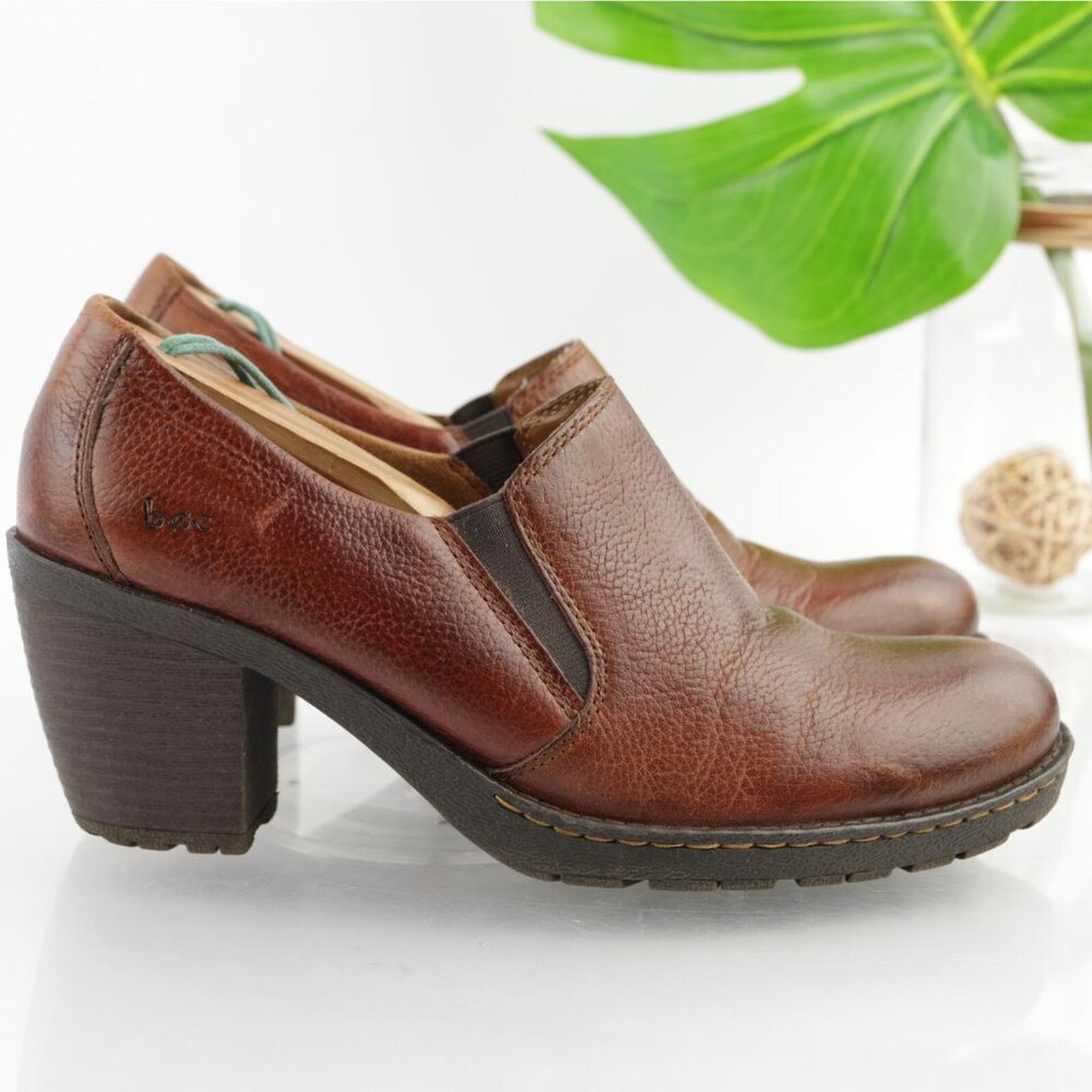 Born Womens Carla Boots Size 9 Brown Leather Block Heel Chelsea Booties Pull On
